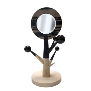 Miroir en obsidienne et bois sur pied en bois